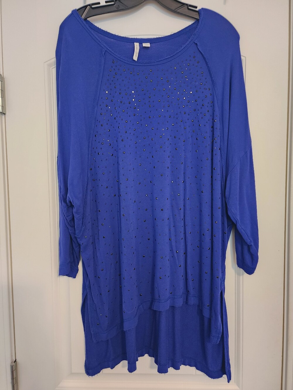 Bright Royal Blue Beaded 3/4 Sleeve Hi-low Hem Stretchy Tunic 18/20W Athleisure